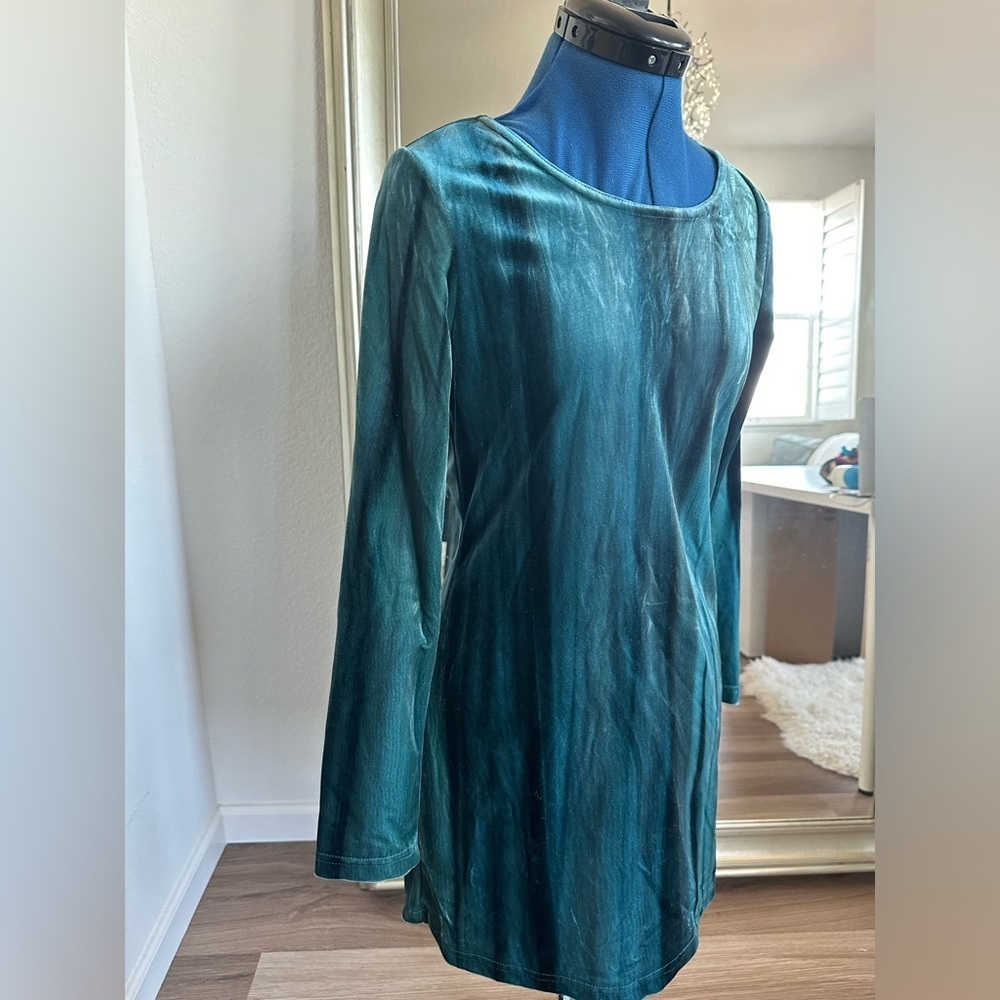 Vintage 90s POSSESSED Clothing Company Teal Green Velour Long Sleeve Dress